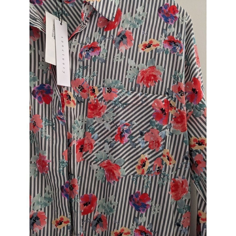NWT Sanctuary Floral Striped Button Down Shirt Women's Size XS - Picture 6 of 9